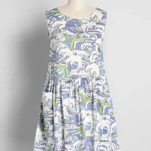 Sleeveless Cotton ModCloth Mini Dress Shark Pattern with Pockets Size Medium